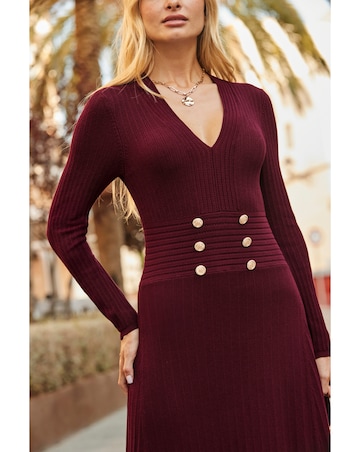 Sosandar V Neck Button Detail Fit and Flare Midaxi Dress