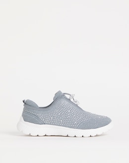 Cushion Walk Grey Glitter Crystal Toggle Trainers- Wide Fit (E)