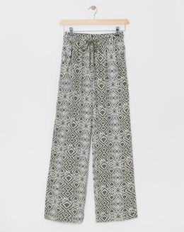 Printed Spun Viscose Pull On Wide Leg Trousers