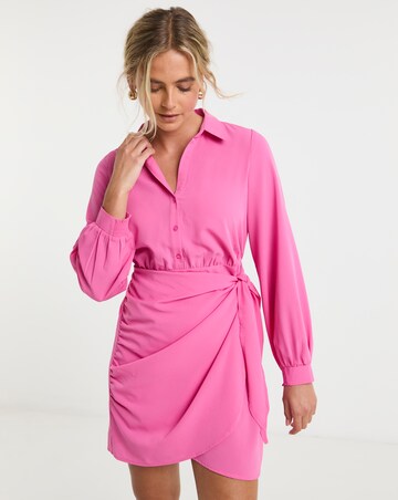 Pink Wrap Skirt Shirt Dress