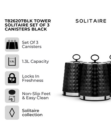 Tower Solitaire Set of 3 Canisters-Black