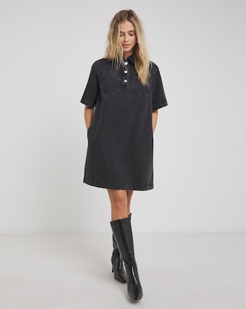 Black Boxy Denim Short Dress