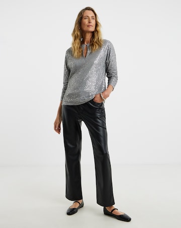 Sequin Keyhole Blouson Sleeve Top