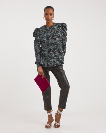Multi Print Ruched Sleeve Top