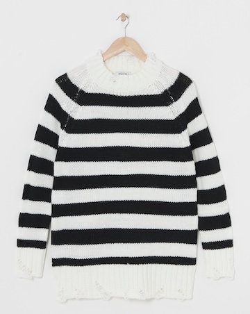 Mono Stripe Distressed Longline Jumper