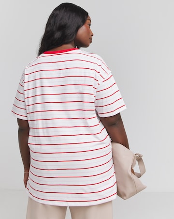 Pink Oversized Exposed Seam V Neck T-Shirt