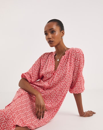 Kaftan Button Through Shirt Dress With Side Slits