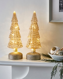 Gisela Graham Gold Glass Light Up Christmas Trees - Set of 2