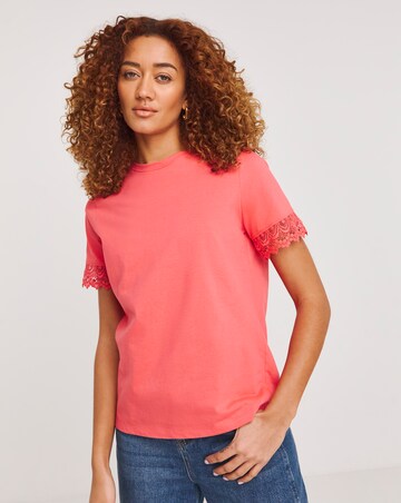 Pink Lace Trim Short Sleeve T-Shirt
