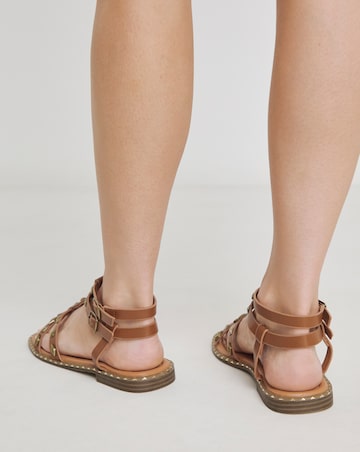 Simply Be Angeles Studded Gladiator Flat Sandals - Extra Wide Fit (EEE)