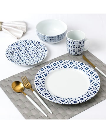Waterside Blue Geo 16 Piece Dinner Set