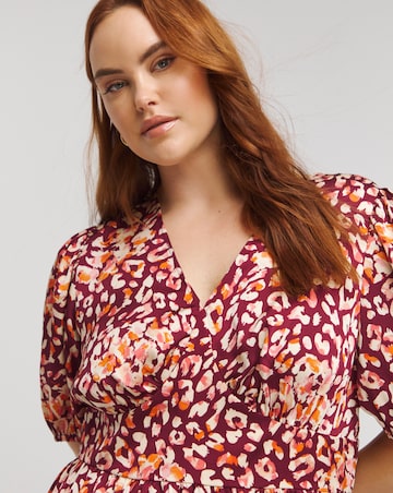 Lovedrobe Animal Print Tiered Hem Puff Sleeve Midi Dress