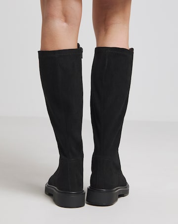 Perry Stretch Back Panel Flat Knee High Boots Wide E Fit Curvy Plus Calf