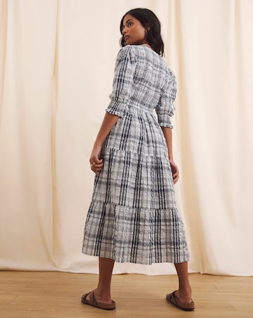Anise Check Seersucker Erica V Neck Tiered Midi Dress