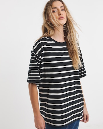 Simply Be Black & Ivory Oversized Slouchy Crew Neck T-Shirt