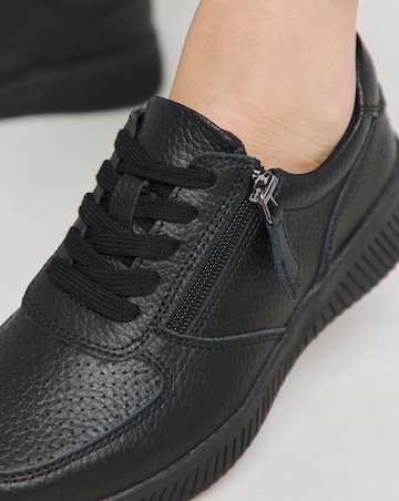 Heavenly Soles Seraphina Leather Lace Up Side Zip Trainers Wide E Fit