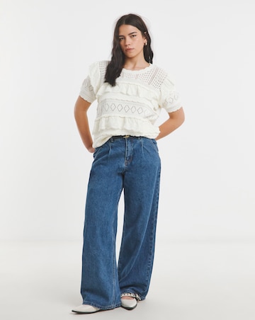 Simply Be Ivory Pointelle Broderie Mix Knitted Top