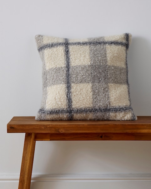 Boucle Checked Cushion - Grey