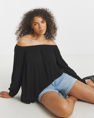 Simply Be Black Crinkle Long Sleeve Bardot Top