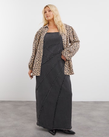 Leopard Blouson Sleeve Denim Shacket