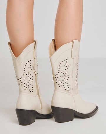 Daytona Punch Detail Leather Western Boots Extra Wide EEE Fit Standard Calf