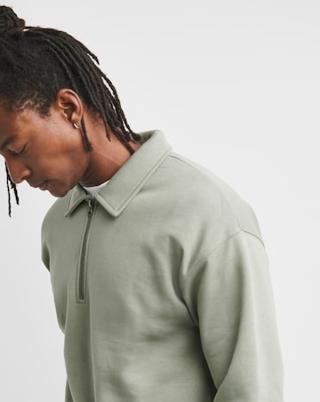 1/4 Zip Relaxed Fit Polo Sweatshirt- Khaki