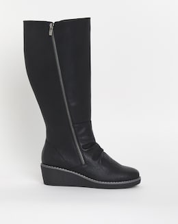 Cushion Walk Wedged Crepe Sole Knee High Boot E Fit Standard Calf