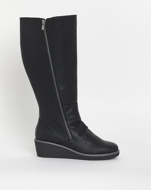 Cushion Walk Wedged Crepe Sole Knee High Boot EEE Fit Curvy Calf