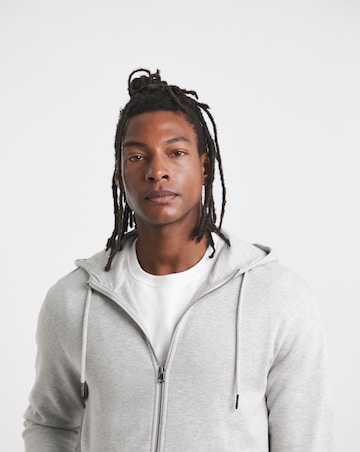 Full Zip Hoodie Long Length- Grey Marl