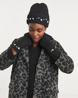 Jewel Embellished Hat &amp; Handwarmer Set