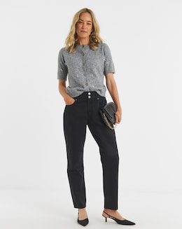 Washed Black Elasticated Tapered Jeans