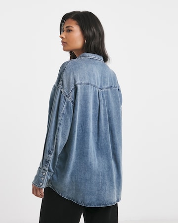 Simply Be Mid Wash Deep Cuff Denim Shirt