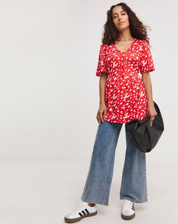 Angel Sleeve Button Front Longline Top