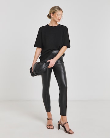 Black Seam Detail High Waist PU Leggings