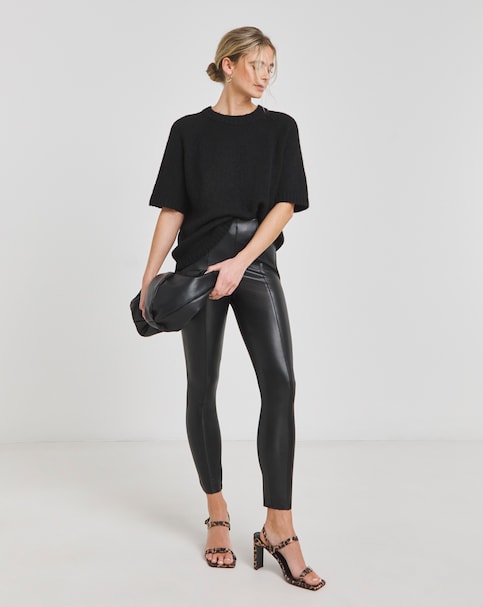 Black Seam Detail High Waist PU Leggings