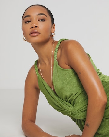 Simply Be Green Slinky Knot Detail Plait Strap Midaxi Dress