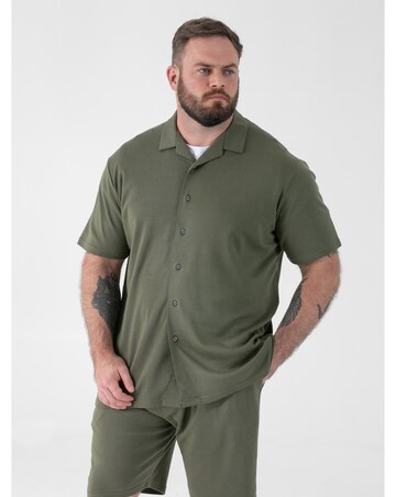 D555 Big And Tall Connor 1 Stretch Cuban Collar Resort S/S Shirt - Khaki