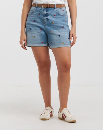 Simply Be Fruit Salad Embroidered Roll Hem Mom Short