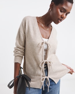 Cosy Yarn Oatmeal Tie Front Cardigan