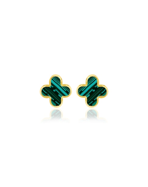 9CT Gold Malachite Petal Studs