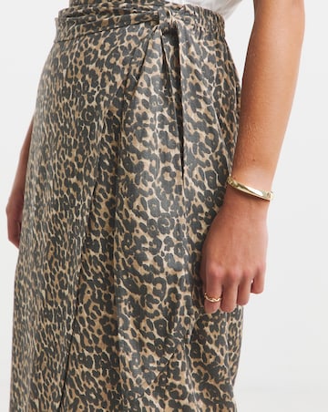 Simply Be Leopard Linen Mix Wrap Midi Skirt