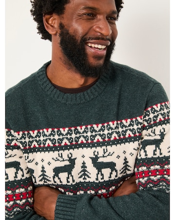 FatFace Reindeer Christmas Jumper (Regular & Tall) - Green