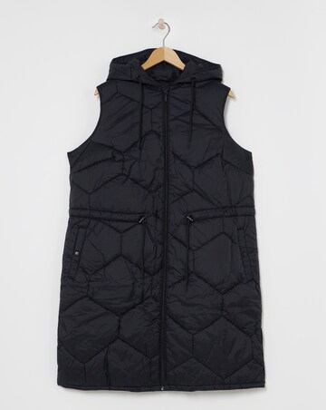Black Hexagonal Quilted Longline Gilet
