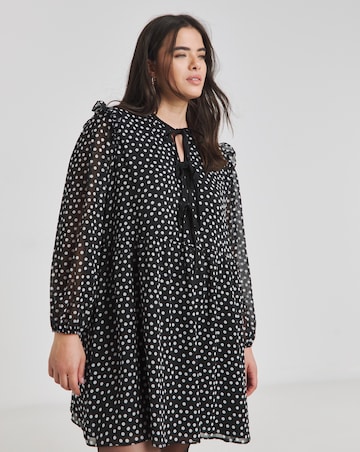 Polka Dot Bow Front Georgette Skater Dress