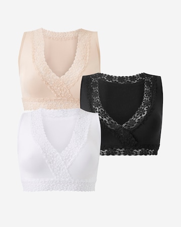 Pretty Secrets (3 Pack) Lace Trim Comfort Tops (Fits Up To D) Black/Blush/White