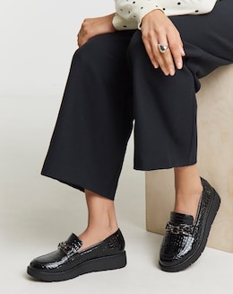 Heavenly Soles Paphos Low Wedge Loafers With Chain Trim - Wide Fit (E)