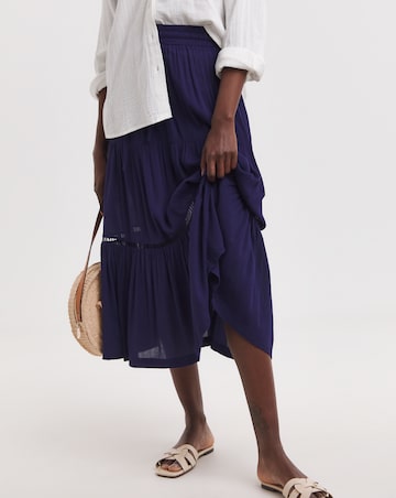 Indigo Crinkle Midi Skirt