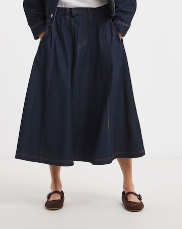 Indigo Seamed Full Circle Midi Skirt