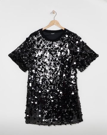 Black Sequin T-Shirt Dress
