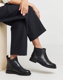 Samanatha Leather Chelsea Boot With Brogue Detailing - Wide Fit (E)